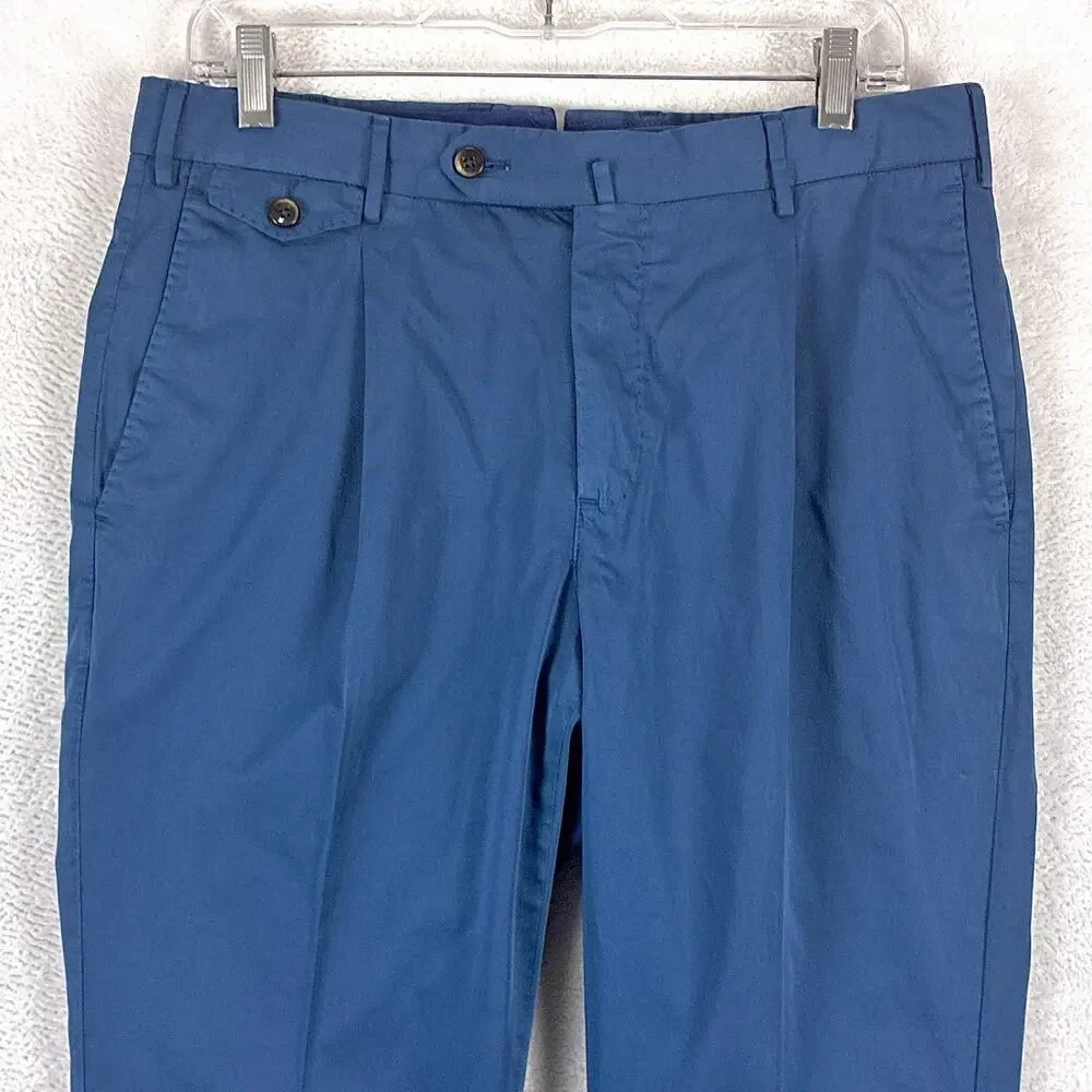 PT Torino Pants Mens 48 (32x28) Blue Silkchino Pleated Preppy Luxury Classic